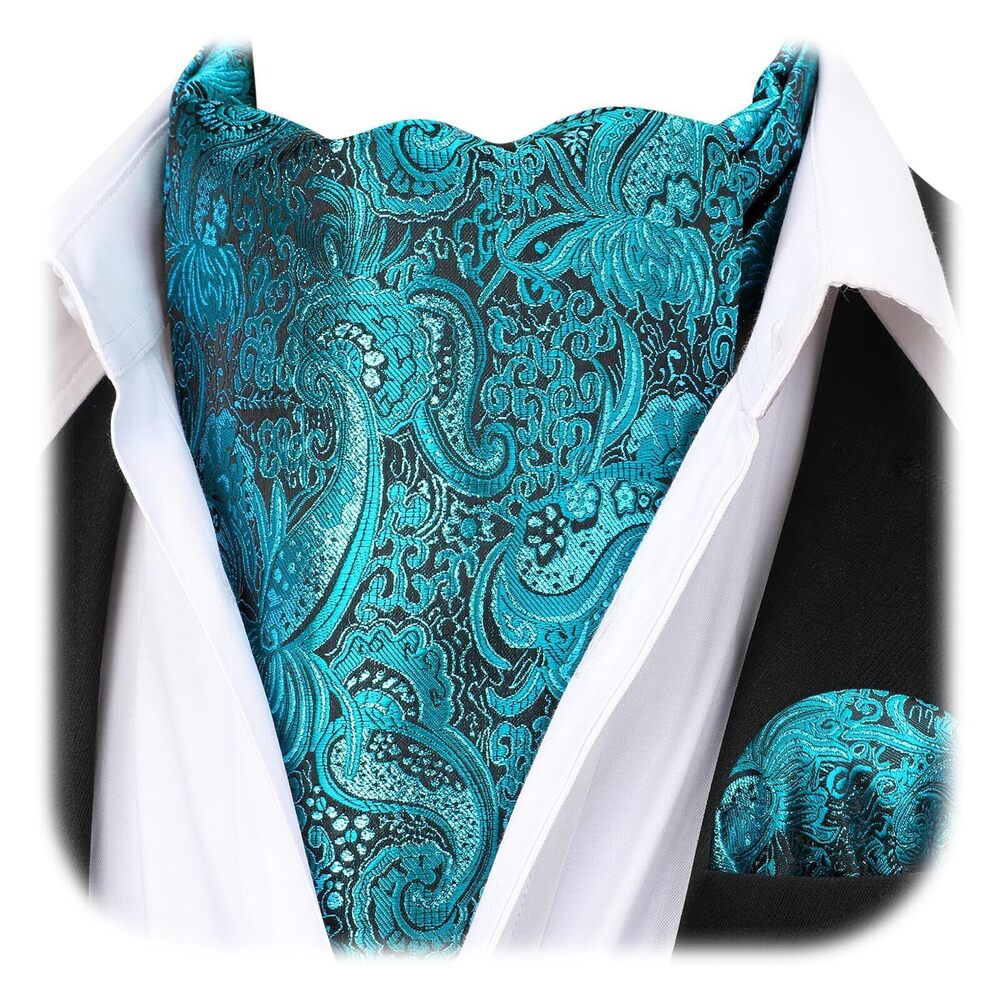 2540 Ascots Ties Teal Cravats Paisley Floral Ascot Tie and Square Set Blue